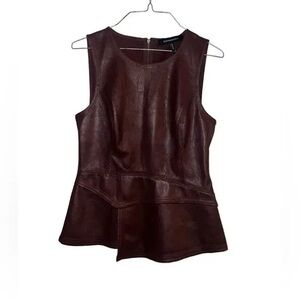 BCBGMaxazria Bittersweet Chocolate Faux Leather Sleeveless Peplum Top - Medium